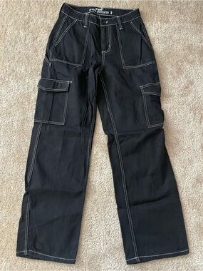 HT Denim Hi- Rise Black Carpenter Pants with White Stitching Size 3